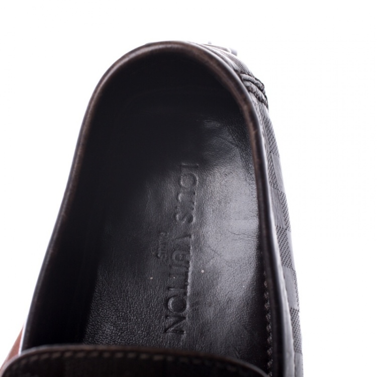 Pre Owned Louis Vuitton Brown Damier Embossed Leather Hockenheim Moccasins Size 42.5