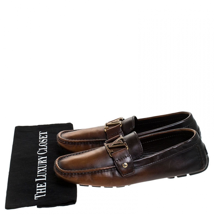 Pre Owned Louis Vuitton Brown/Black Ombre Leather Monte Carlo Loafers Size 41.5