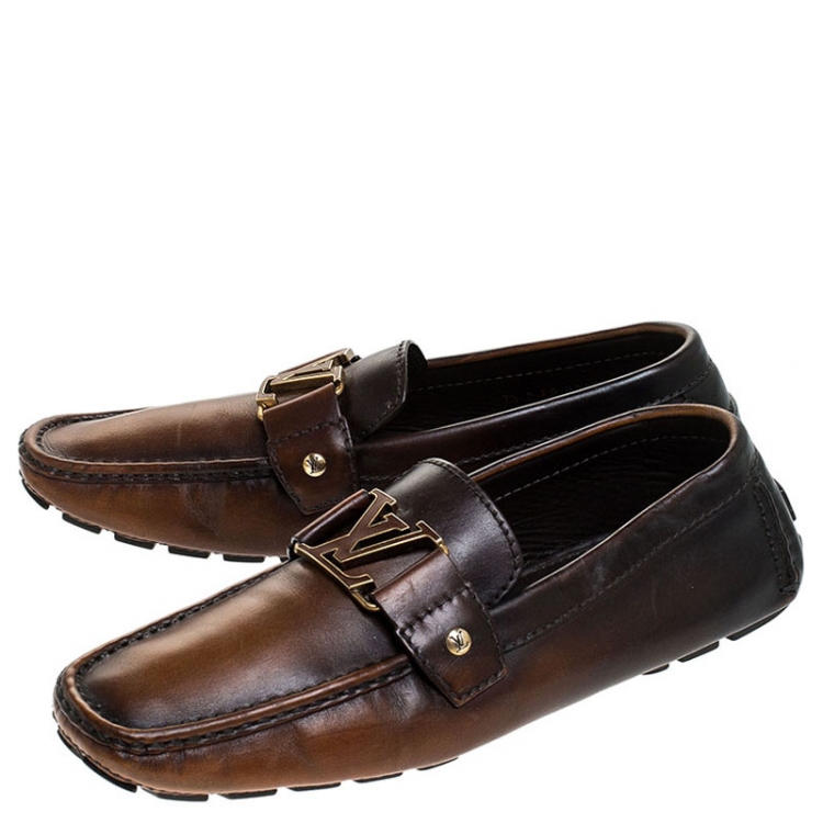 Pre Owned Louis Vuitton Brown/Black Ombre Leather Monte Carlo Loafers Size 41.5