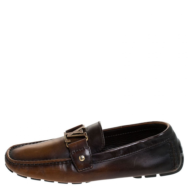 Pre Owned Louis Vuitton Brown/Black Ombre Leather Monte Carlo Loafers Size 41.5