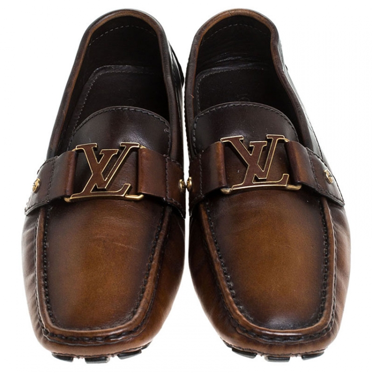 Pre Owned Louis Vuitton Brown/Black Ombre Leather Monte Carlo Loafers Size 41.5