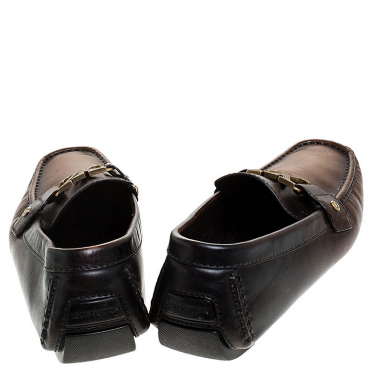Pre Owned Louis Vuitton Brown/Black Ombre Leather Monte Carlo Loafers Size 41.5