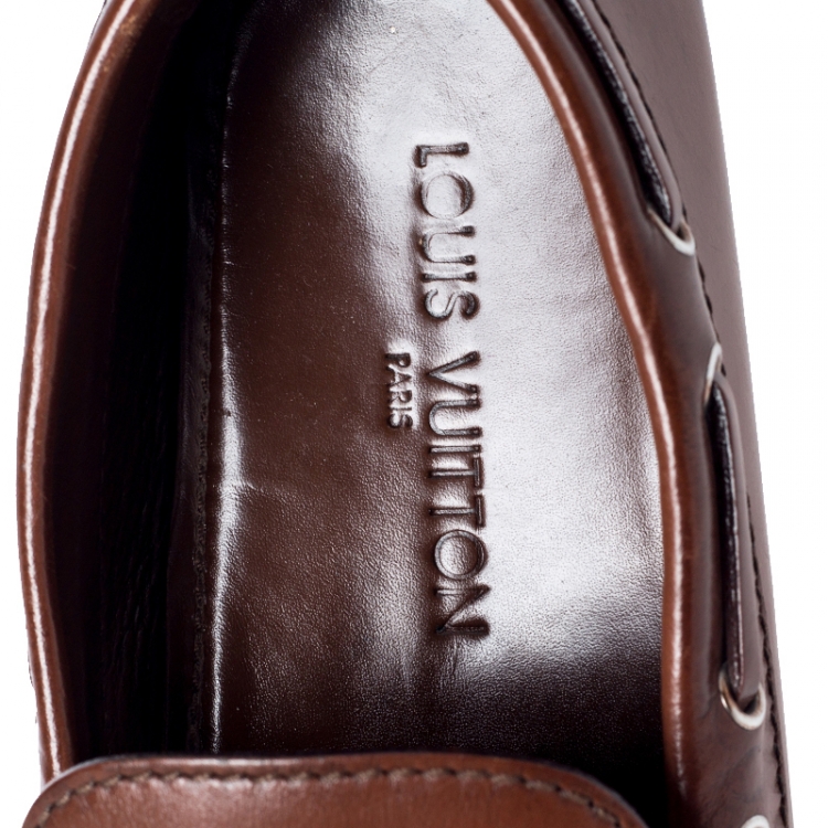 Pre Owned Louis Vuitton Brown Leather Arizona Bow Loafers Size 42