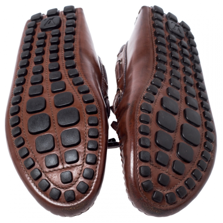 Pre Owned Louis Vuitton Brown Leather Arizona Bow Loafers Size 42