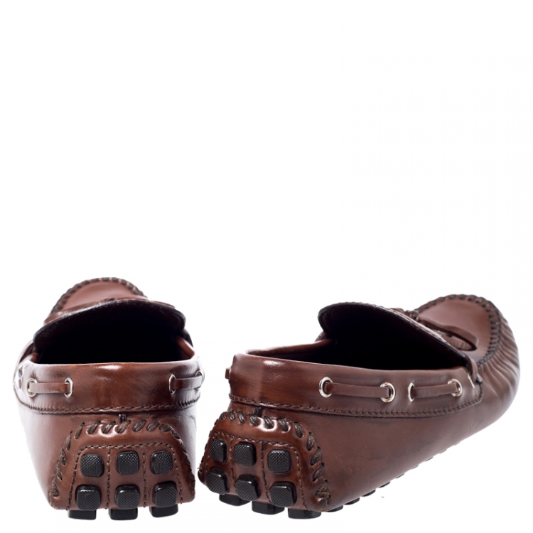 Pre Owned Louis Vuitton Brown Leather Arizona Bow Loafers Size 42