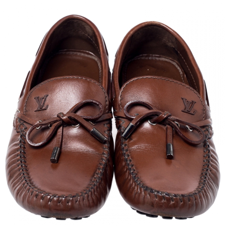 Pre Owned Louis Vuitton Brown Leather Arizona Bow Loafers Size 42