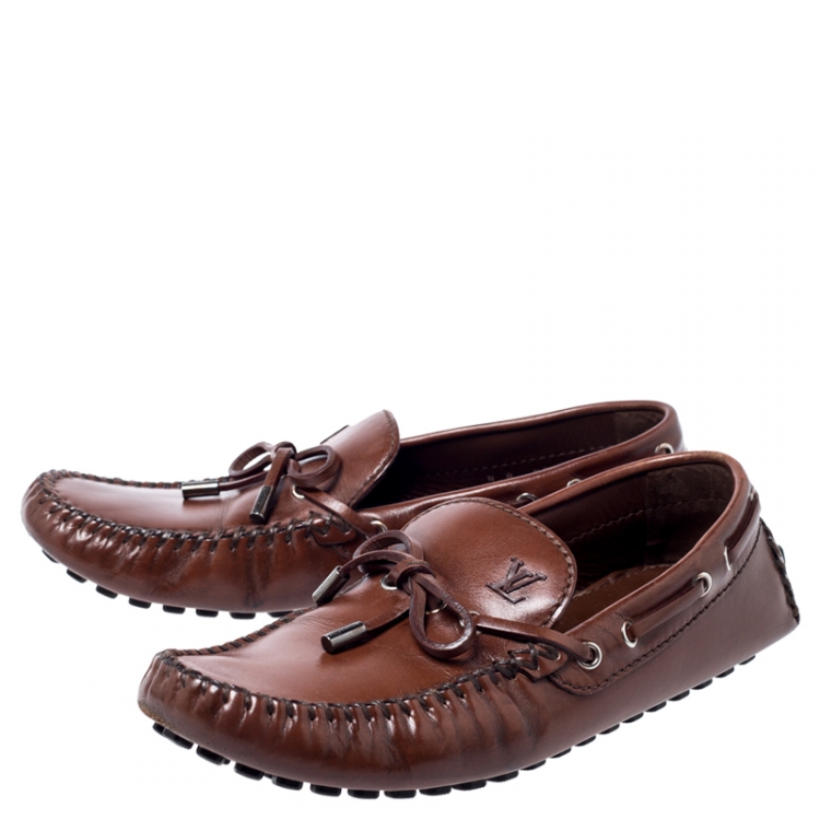 Pre Owned Louis Vuitton Brown Leather Arizona Bow Loafers Size 42