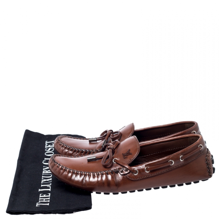 Pre Owned Louis Vuitton Brown Leather Arizona Bow Loafers Size 42