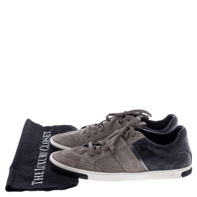 Pre Owned Louis Vuitton Grey/Black Suede And Leather Low Top Sneakers Size 41