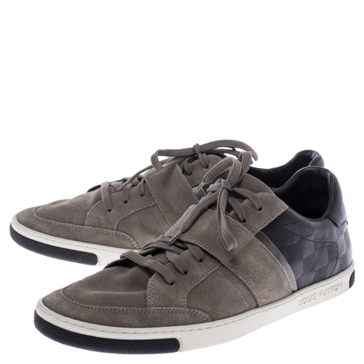 Pre Owned Louis Vuitton Grey/Black Suede And Leather Low Top Sneakers Size 41