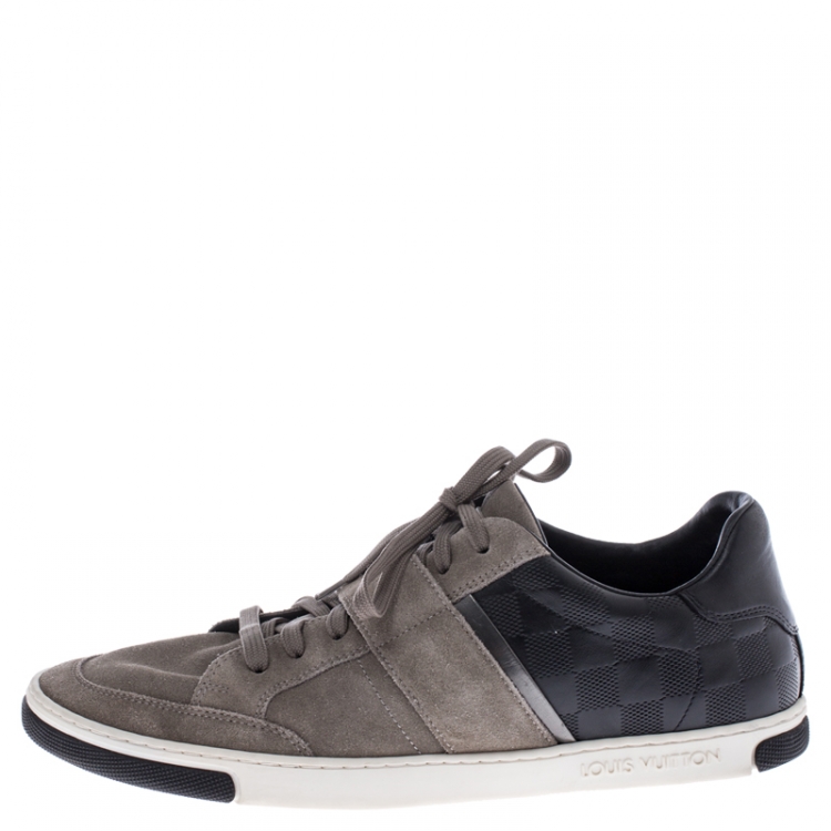Pre Owned Louis Vuitton Grey/Black Suede And Leather Low Top Sneakers Size 41