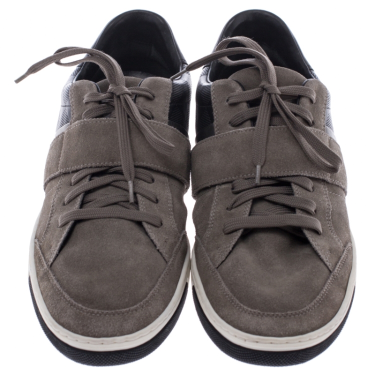 Pre Owned Louis Vuitton Grey/Black Suede And Leather Low Top Sneakers Size 41