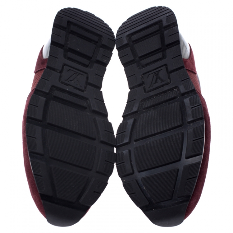 Pre Owned Louis Vuitton Burgundy Mesh, Leather and Suede Abbesses Lace Up Sneakers Size 41