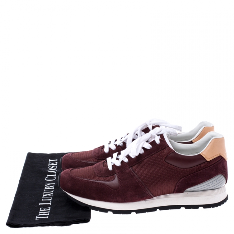 Pre Owned Louis Vuitton Burgundy Mesh, Leather and Suede Abbesses Lace Up Sneakers Size 41