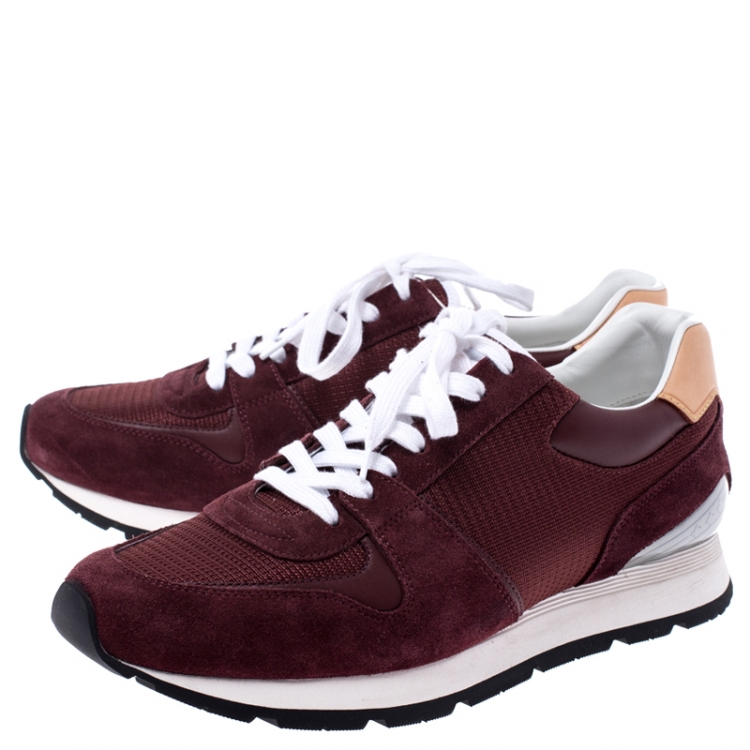 Pre Owned Louis Vuitton Burgundy Mesh, Leather and Suede Abbesses Lace Up Sneakers Size 41