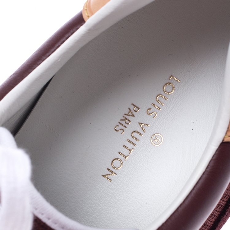 Pre Owned Louis Vuitton Burgundy Mesh, Leather and Suede Abbesses Lace Up Sneakers Size 41