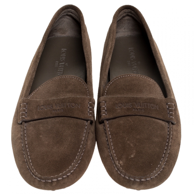 Pre Owned Louis Vuitton Brown Suede Slip On Loafers Size 41