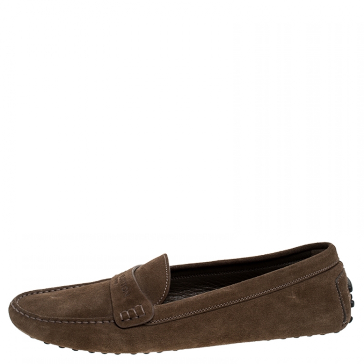 Pre Owned Louis Vuitton Brown Suede Slip On Loafers Size 41