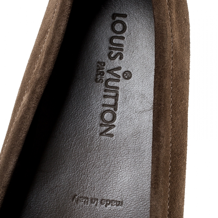 Pre Owned Louis Vuitton Brown Suede Slip On Loafers Size 41