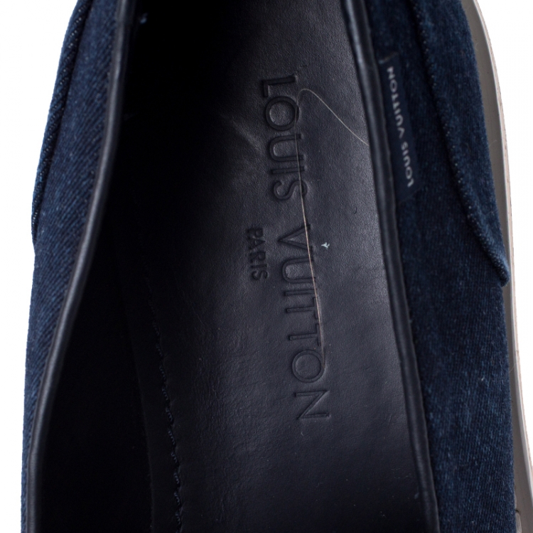 Pre Owned Louis Vuitton Blue Denim Tassel Slip On Loafers Size 42