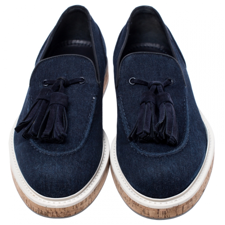 Pre Owned Louis Vuitton Blue Denim Tassel Slip On Loafers Size 42