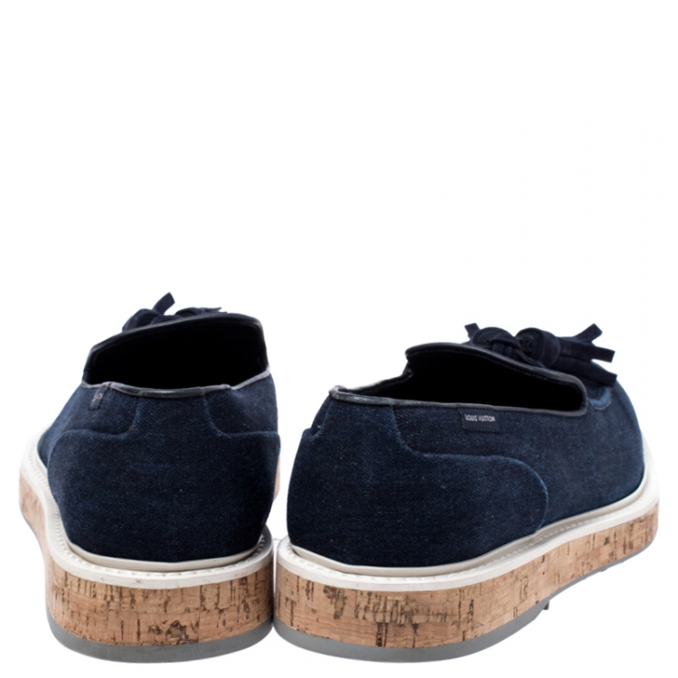 Pre Owned Louis Vuitton Blue Denim Tassel Slip On Loafers Size 42