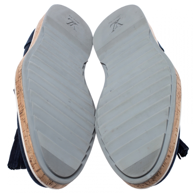 Pre Owned Louis Vuitton Blue Denim Tassel Slip On Loafers Size 42