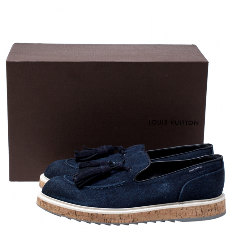 Pre Owned Louis Vuitton Blue Denim Tassel Slip On Loafers Size 42