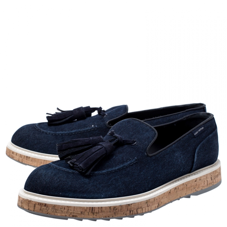 Pre Owned Louis Vuitton Blue Denim Tassel Slip On Loafers Size 42