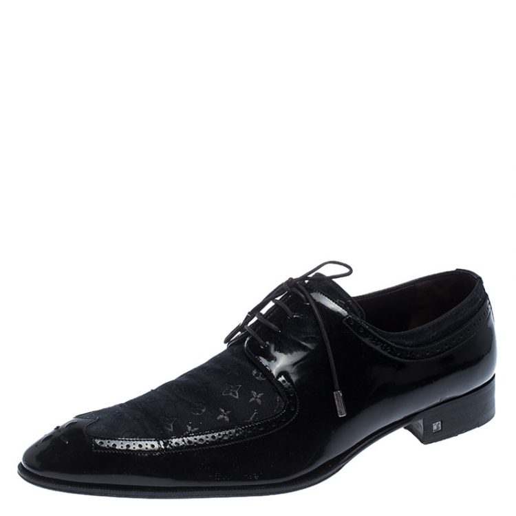 Pre Owned Louis Vuitton Amarante Monogram Fabric and Patent Leather Lace Up Derby Size 43.5