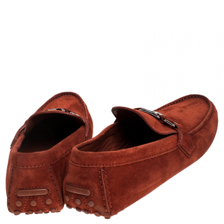 Pre Owned Louis Vuitton Red Suede Hockenheim Loafers Size 42.5