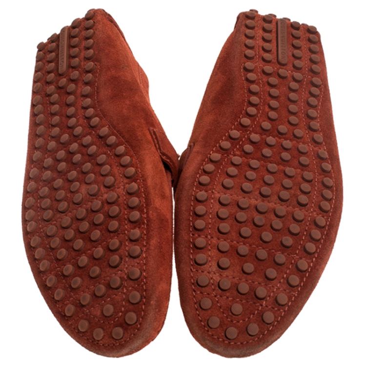 Pre Owned Louis Vuitton Red Suede Hockenheim Loafers Size 42.5