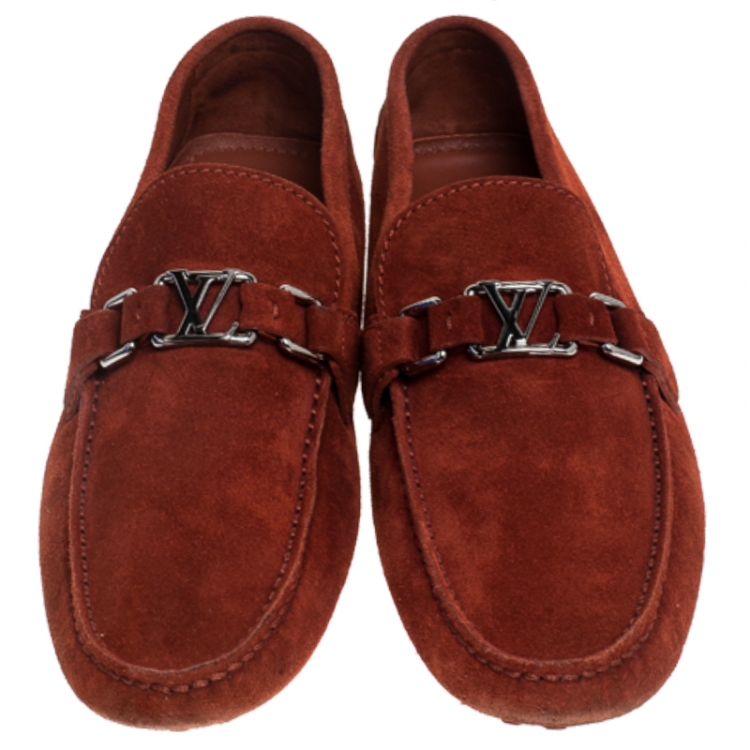Pre Owned Louis Vuitton Red Suede Hockenheim Loafers Size 42.5