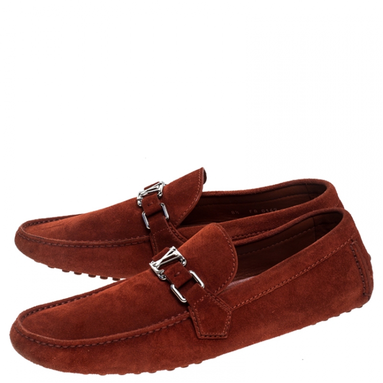 Pre Owned Louis Vuitton Red Suede Hockenheim Loafers Size 42.5