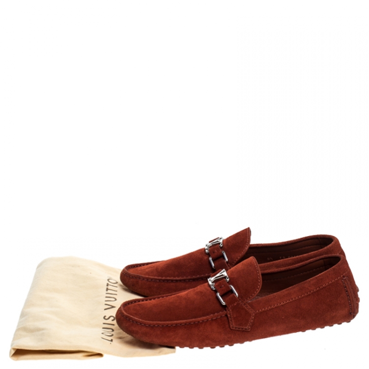 Pre Owned Louis Vuitton Red Suede Hockenheim Loafers Size 42.5