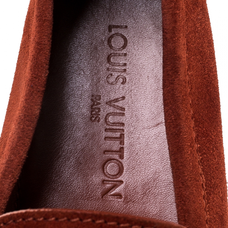 Pre Owned Louis Vuitton Red Suede Hockenheim Loafers Size 42.5