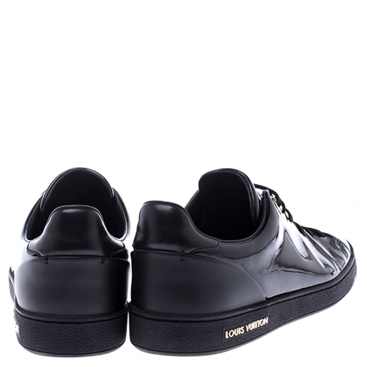 Pre Owned Louis Vuitton Black Patent Leather Frontrow Low Top Lace Up Sneakers Size 39.5