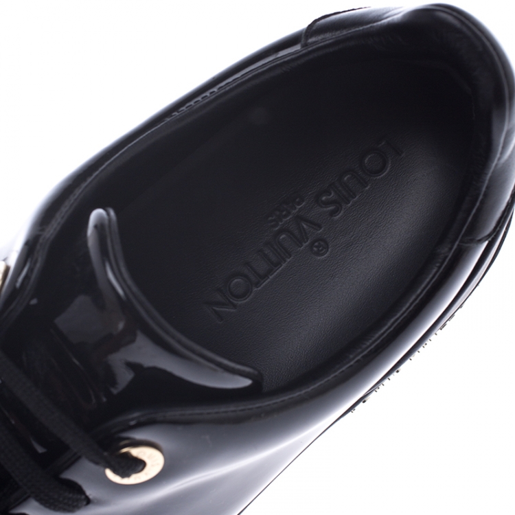 Pre Owned Louis Vuitton Black Patent Leather Frontrow Low Top Lace Up Sneakers Size 39.5