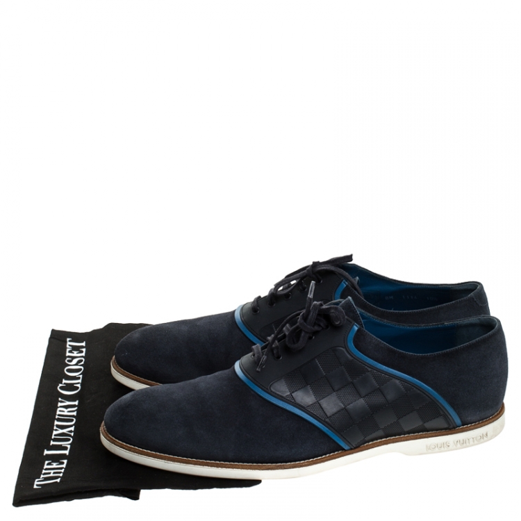 Pre Owned Louis Vuitton Blue Suede And Damier Rubber Low Top Sneakers Size 44.5
