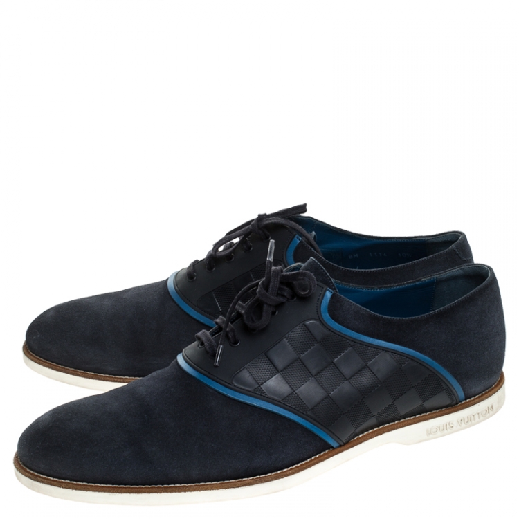Pre Owned Louis Vuitton Blue Suede And Damier Rubber Low Top Sneakers Size 44.5