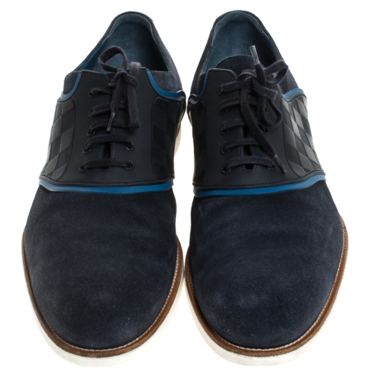 Pre Owned Louis Vuitton Blue Suede And Damier Rubber Low Top Sneakers Size 44.5