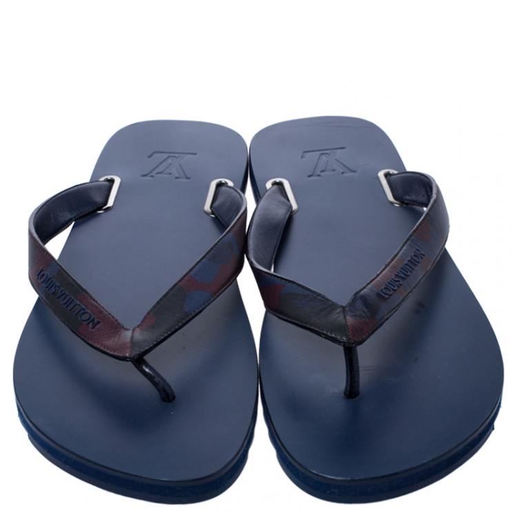 Pre Owned Louis Vuitton Blue Leather And Rubber Molitor Thong Flip Flops Size 42