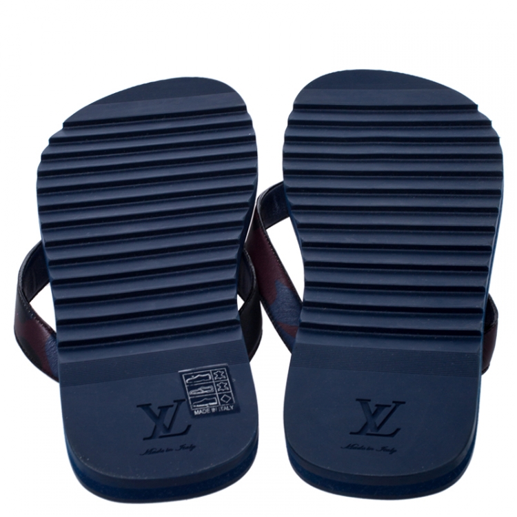 Pre Owned Louis Vuitton Blue Leather And Rubber Molitor Thong Flip Flops Size 42