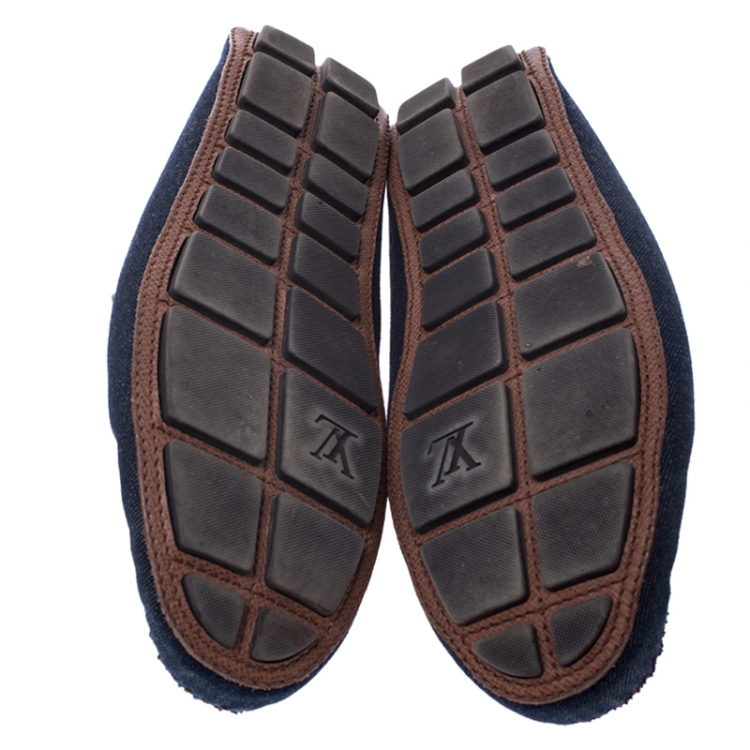 Pre Owned Louis Vuitton Blue Denim And Brown Leather Penny Loafers Size 43