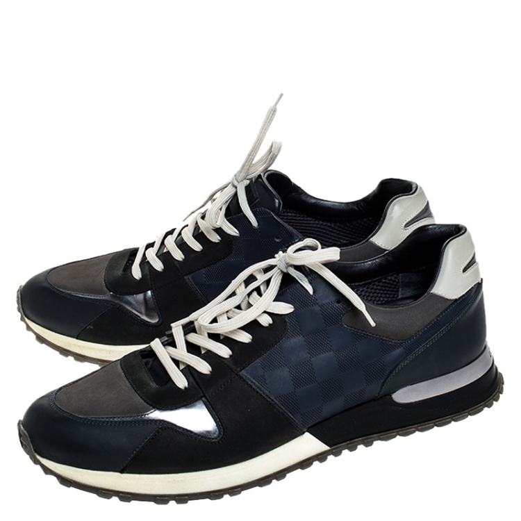 Pre Owned Louis Vuitton Multicolor Damier Leather And Nubuck Run Away Lace Up Sneakers Size 44.5