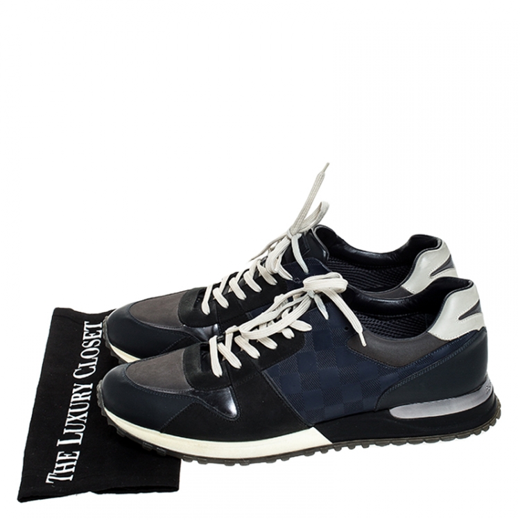 Pre Owned Louis Vuitton Multicolor Damier Leather And Nubuck Run Away Lace Up Sneakers Size 44.5