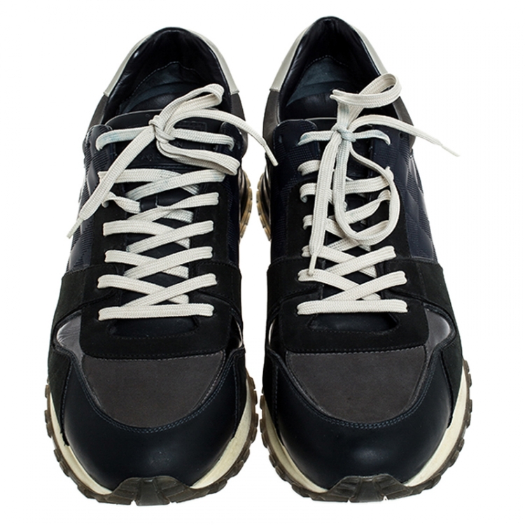 Pre Owned Louis Vuitton Multicolor Damier Leather And Nubuck Run Away Lace Up Sneakers Size 44.5