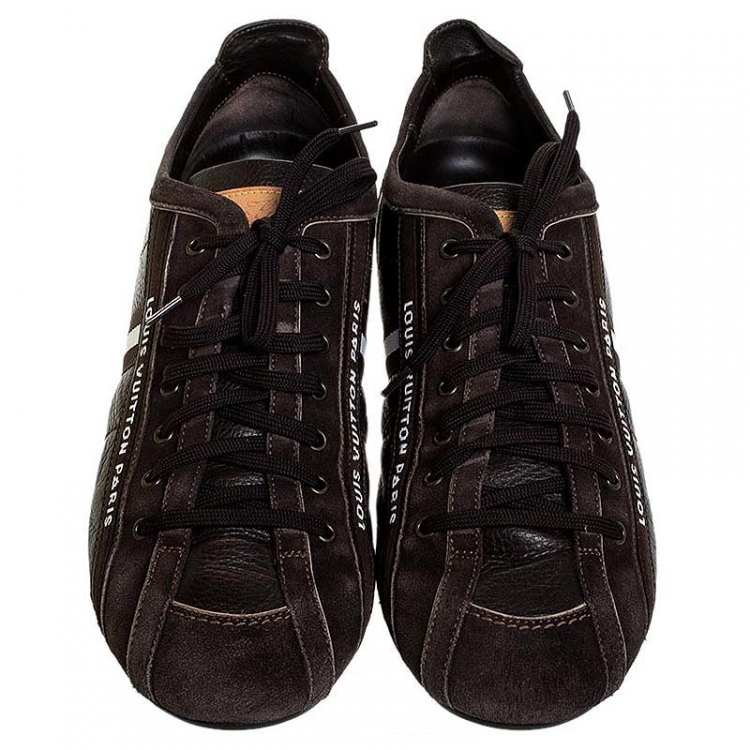 Pre Owned Louis Vuitton Brown Suede And Leather Cosmos Low Top Sneakers Size 44