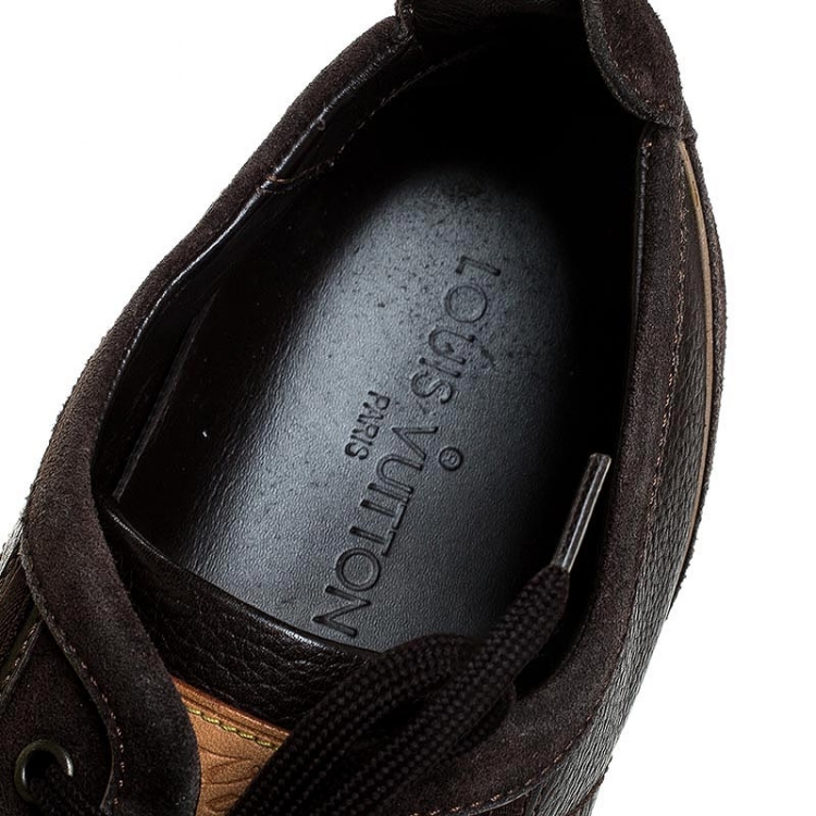 Pre Owned Louis Vuitton Brown Suede And Leather Cosmos Low Top Sneakers Size 44