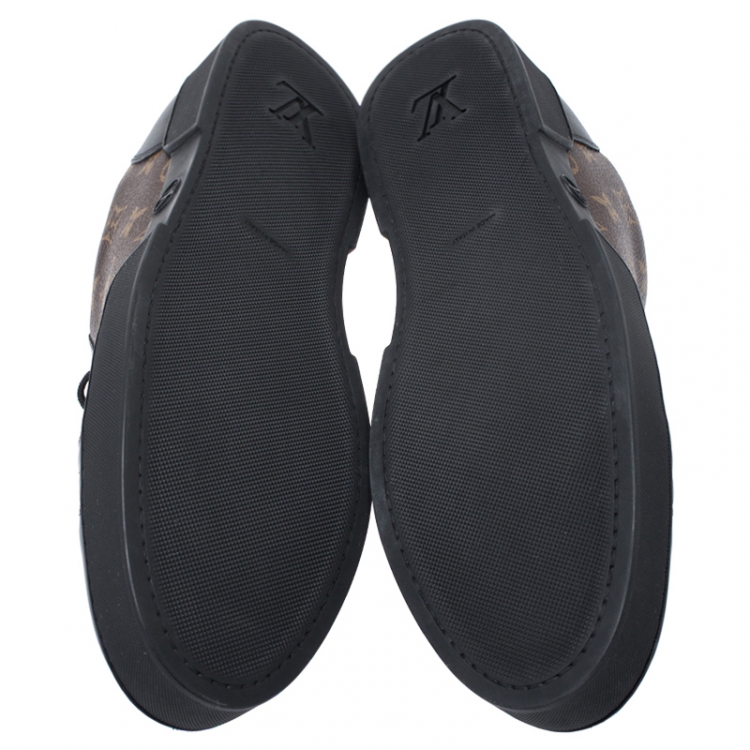 Pre Owned Louis Vuitton Brown/Black Monogram Canvas and Leather Match Up Low Top Sneakers Size 44